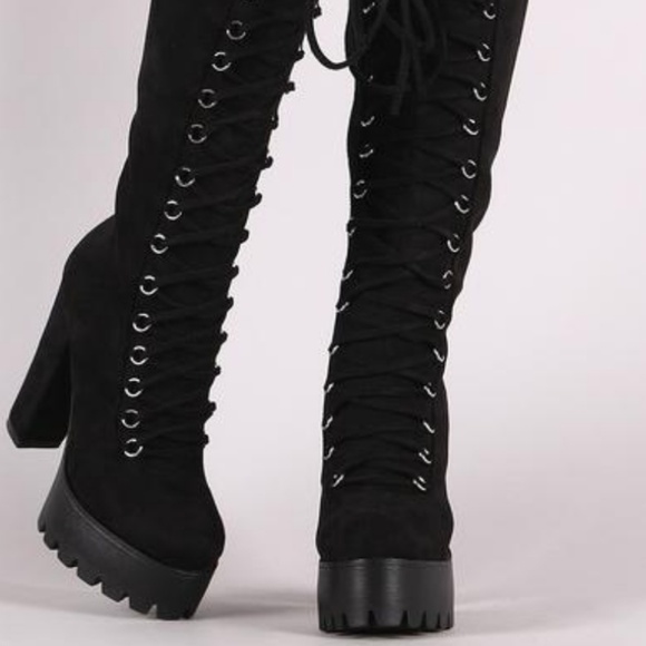 Last Size 7  🖤Blk Suede Corset Platform Knee Boot - Picture 5 of 5